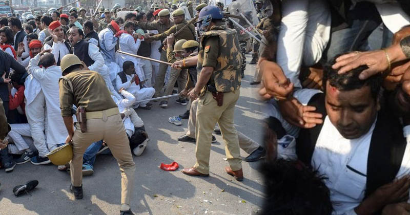 u.p protest, lathi charge