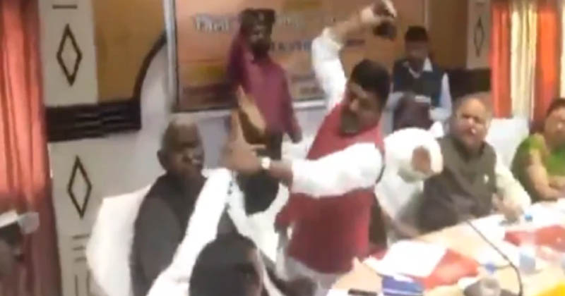 BJP LEADER BEATEN BY SHOE