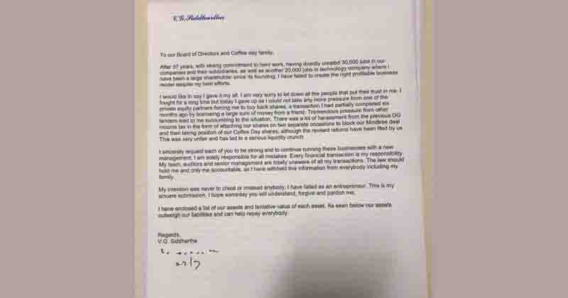 v g sidhartha letter