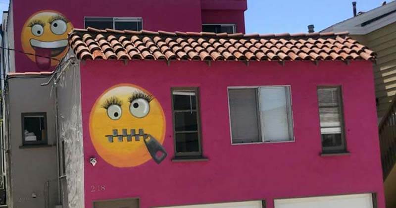 Pink emoji house