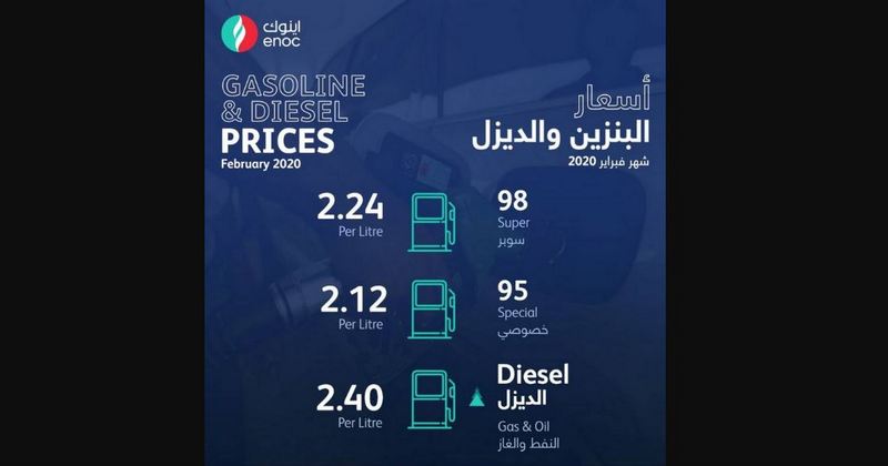 PETROL DIESEL UAE FEBRURAY PRICE CHART